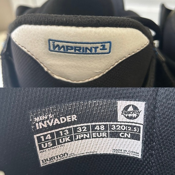 Burton Men’s Invader Snowboard Boots Imprint 1 Black White Blue Size 14 - Picture 15 of 16